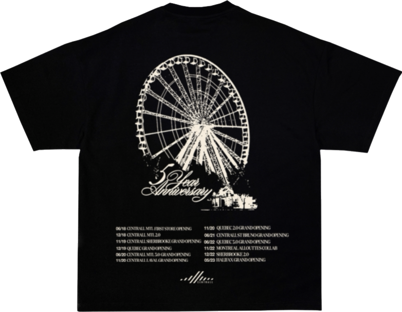 Centrall 5 YEAR ANNIVERSARY OLD PORT WHEEL/DATES TEE “BLACK”