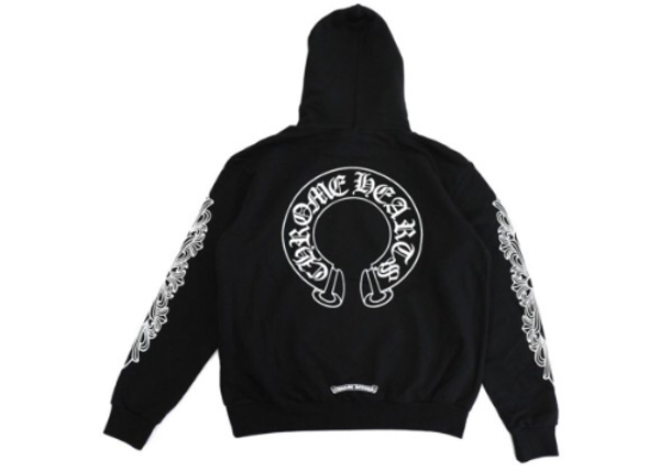 Chrome Hearts Horse Shoe Floral Pullover Hoodie Black - Centrall Online