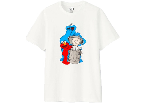 KAWS x Uniqlo x Sesame Street Companion Trash Can Tee (Japanese Sizing) White - Centrall Online