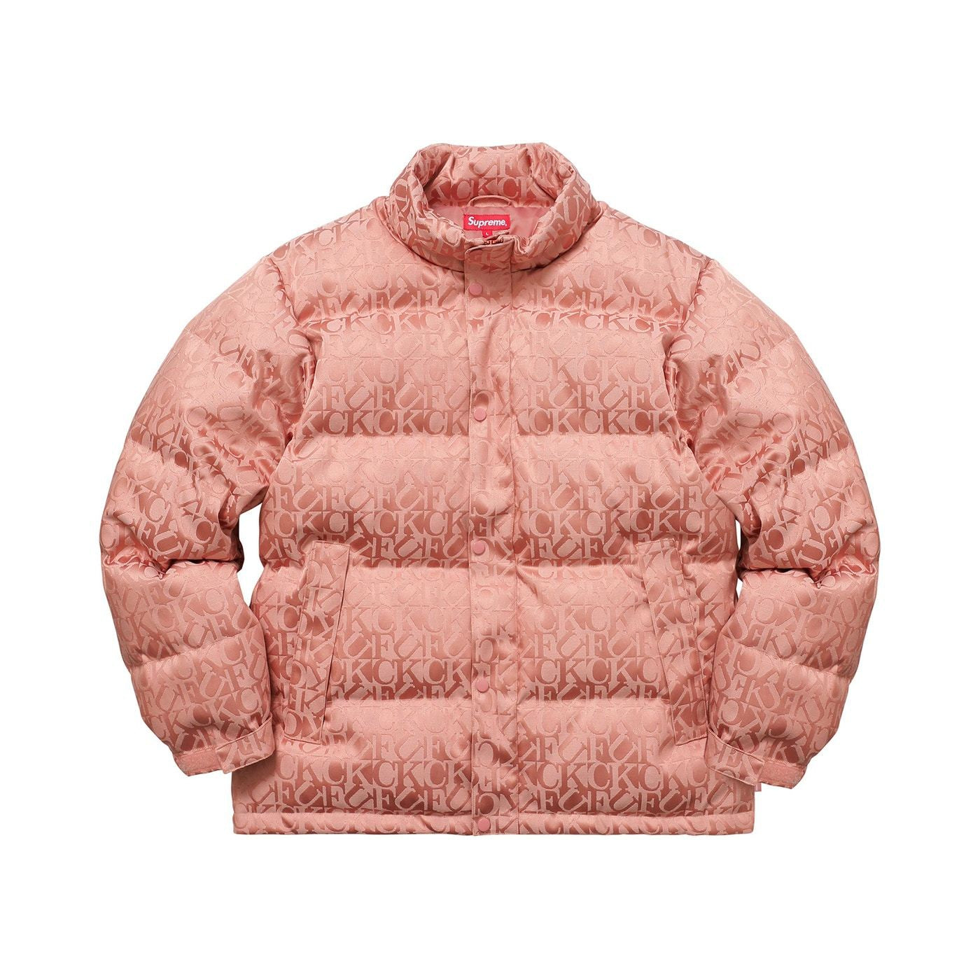 Supreme Pink "Fuck" Jacquard down puffer - Centrall Online