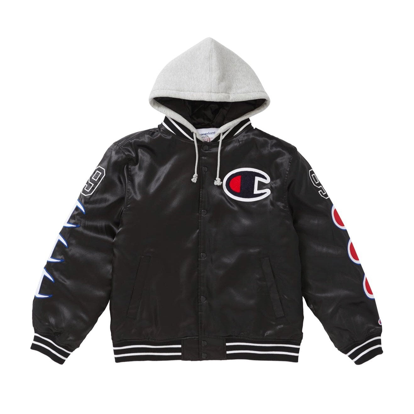 Supreme champion hooded satin varsity jacket “black” – Centrall Online