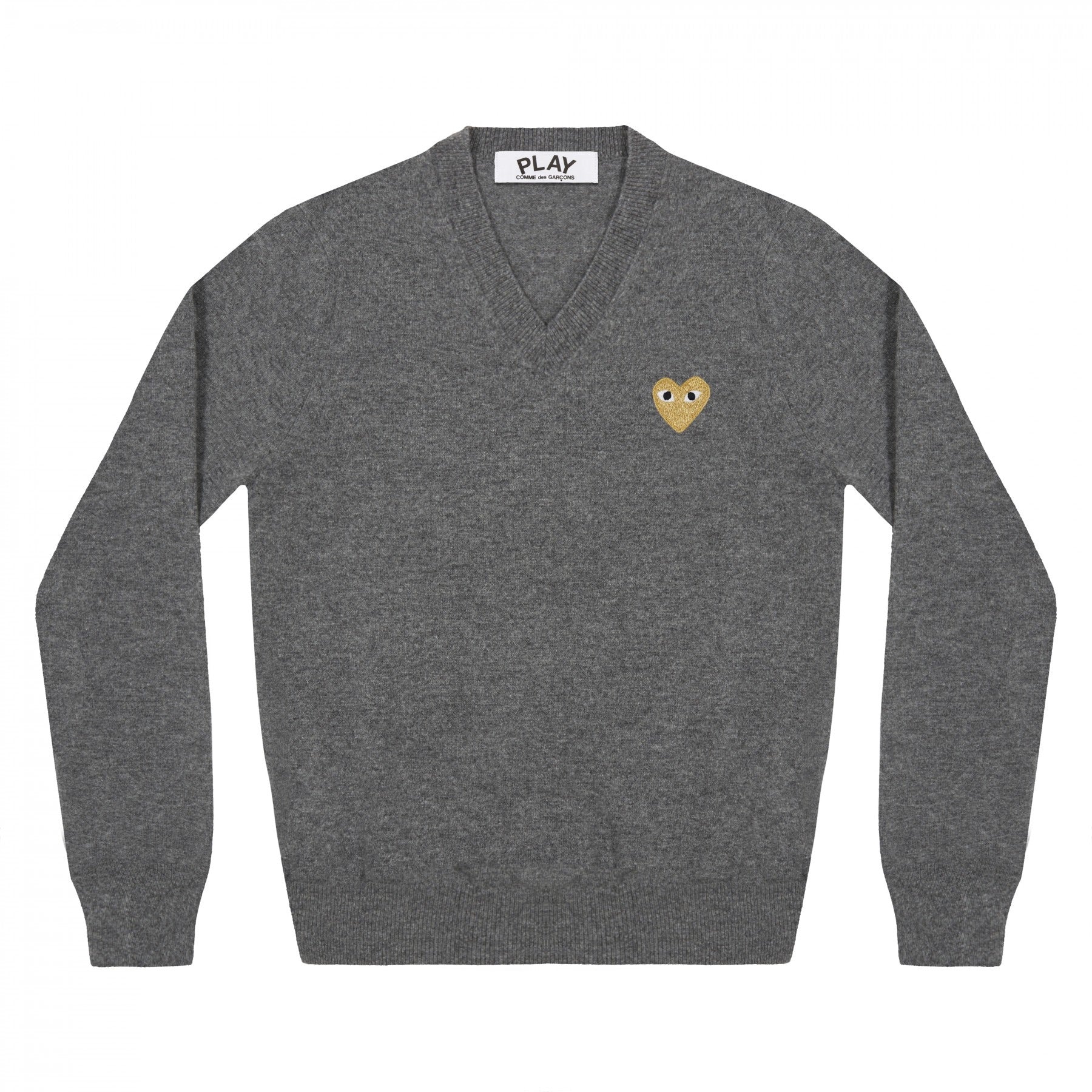 CDG Play - Grey Gold Heart V-Neck Wool Sweater - Centrall Online